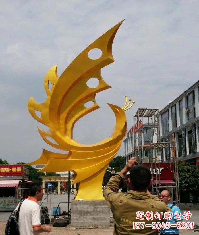 黄冈广场不锈钢抽象凤凰雕塑1