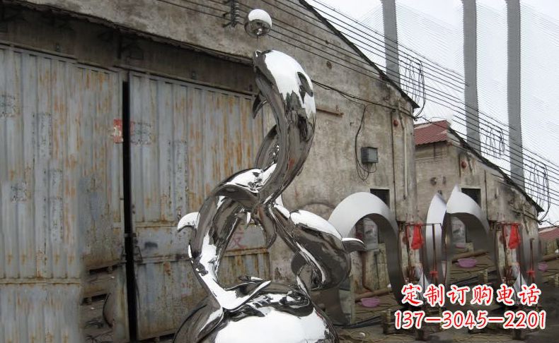 黄冈广场不锈钢海豚雕塑