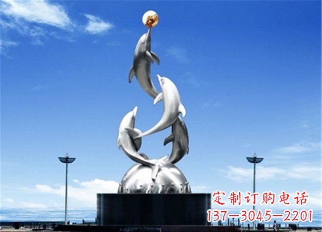黄冈广场不锈钢海豚欢腾动物雕塑