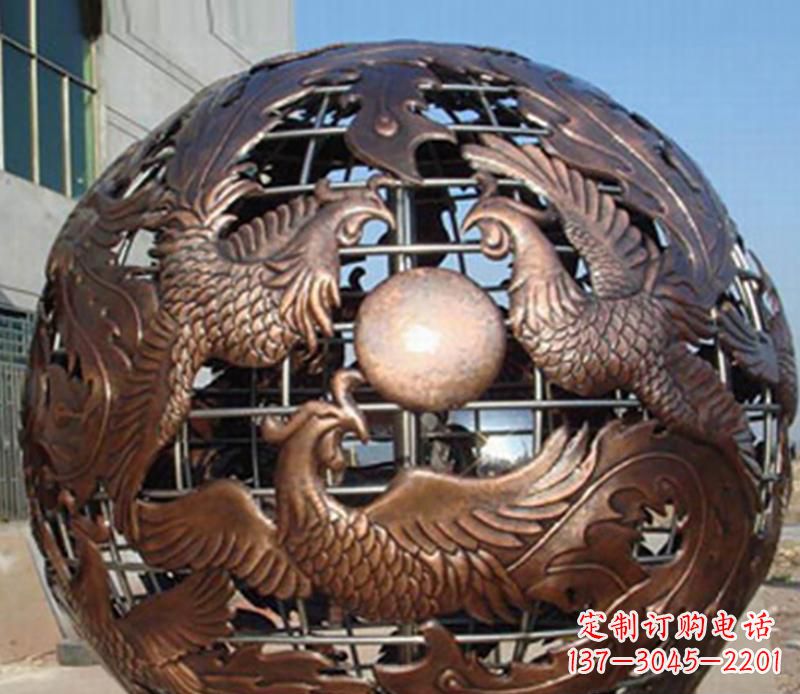 黄冈广场不锈钢龙凤球景观雕塑