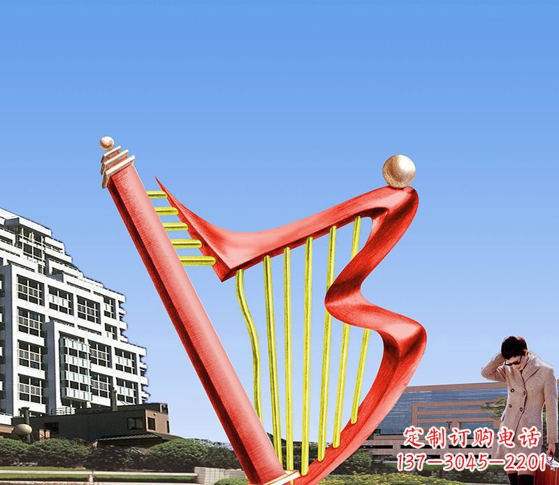 黄冈精美不锈钢竖琴雕塑