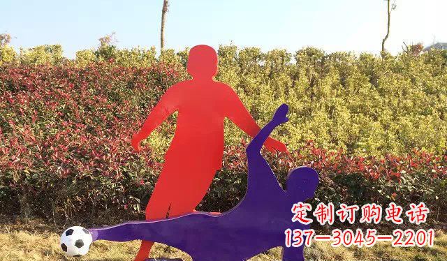黄冈广场不锈钢踢足球运动雕塑 (2)