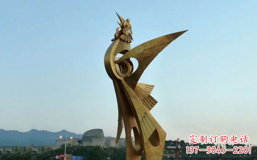 黄冈广场抽象不锈钢凤凰雕塑