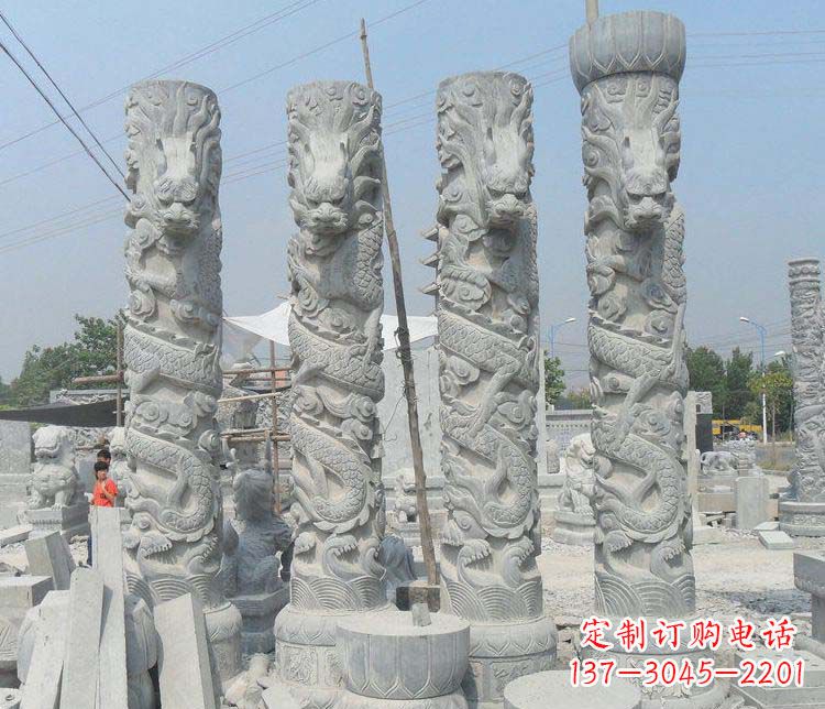 黄冈广场大理石盘龙柱景观石雕 (2)