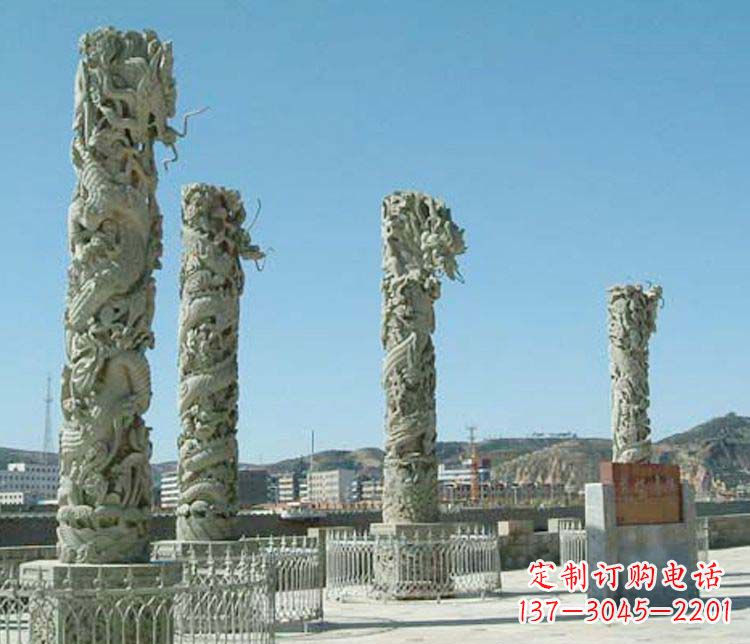 黄冈广场大理石盘龙柱景观石雕 (4)