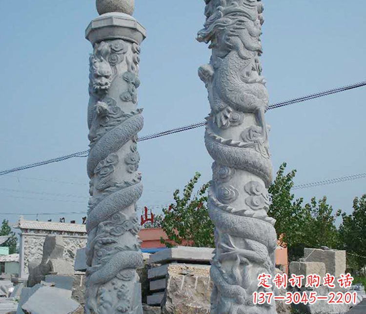 黄冈广场大理石盘龙柱景观石雕_1