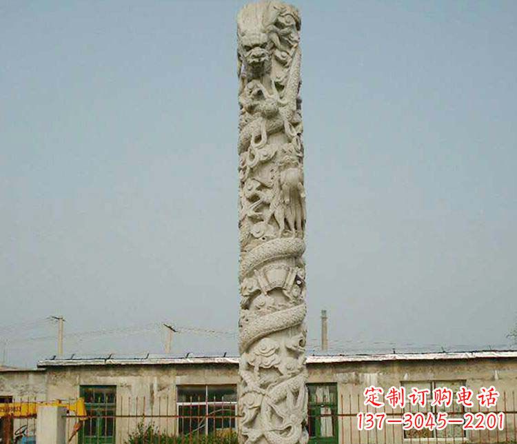 黄冈广场大理石盘龙柱景观石雕 (3)