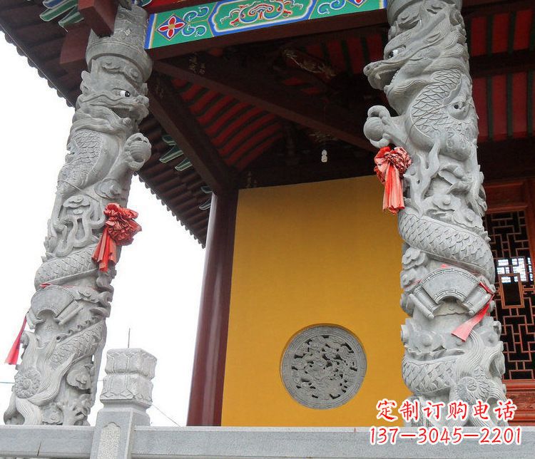 黄冈广场大理石盘龙柱景观石雕_2