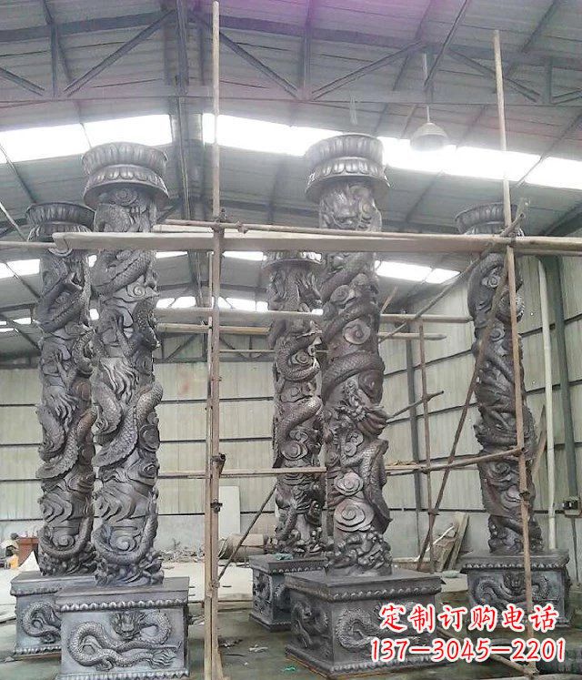 黄冈广场仿铜龙柱玻璃钢柱子雕塑
