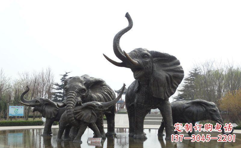 黄冈广场仿真大象玻璃钢动物雕塑
