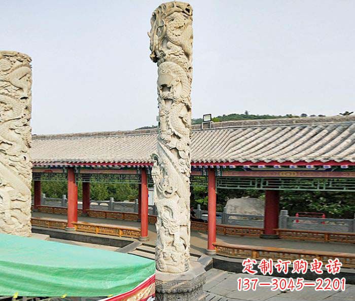 黄冈广场景观大理石龙柱石雕 (2)
