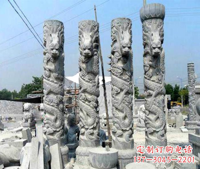 黄冈广场景观大理石龙柱石雕 (4)