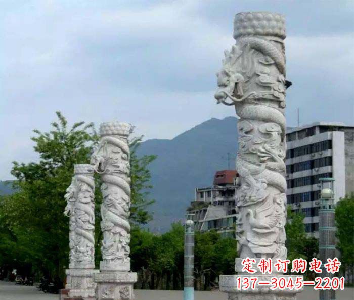 黄冈广场景观大理石龙柱石雕 (3)