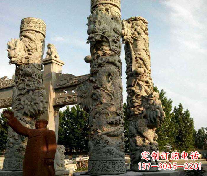 黄冈广场景观大理石龙柱石雕