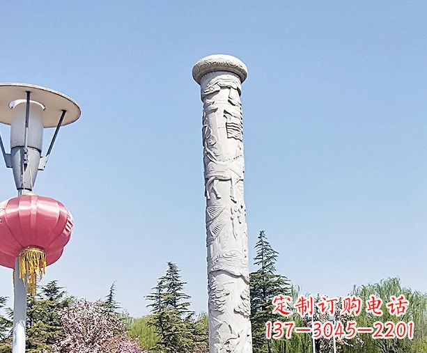 黄冈中领雕塑的大理石龙柱石雕