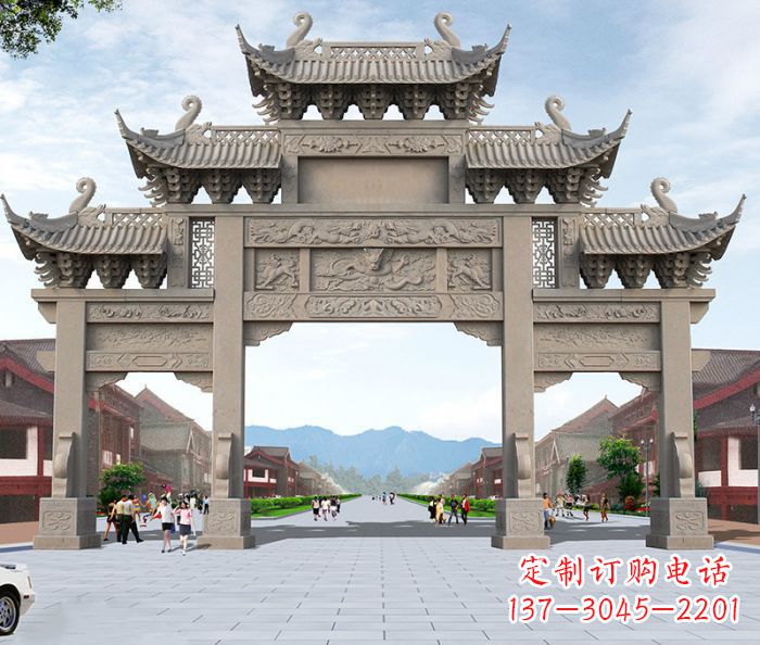 黄冈广场景观大理石牌楼石雕 (2)