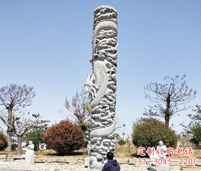 黄冈广场景观大理石盘龙柱石雕