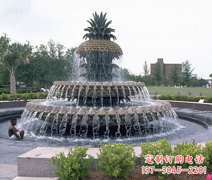 黄冈广场景观大型菠萝喷泉石雕