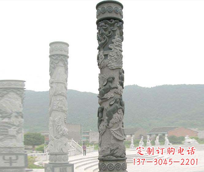 黄冈广场景观仿古12生肖石柱 (2)