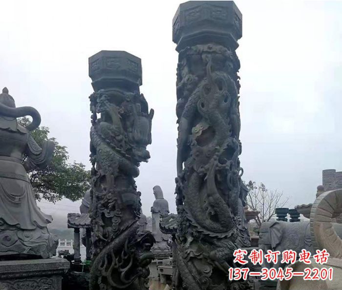 黄冈安静传承-中领雕塑广场景观仿古盘龙柱石雕