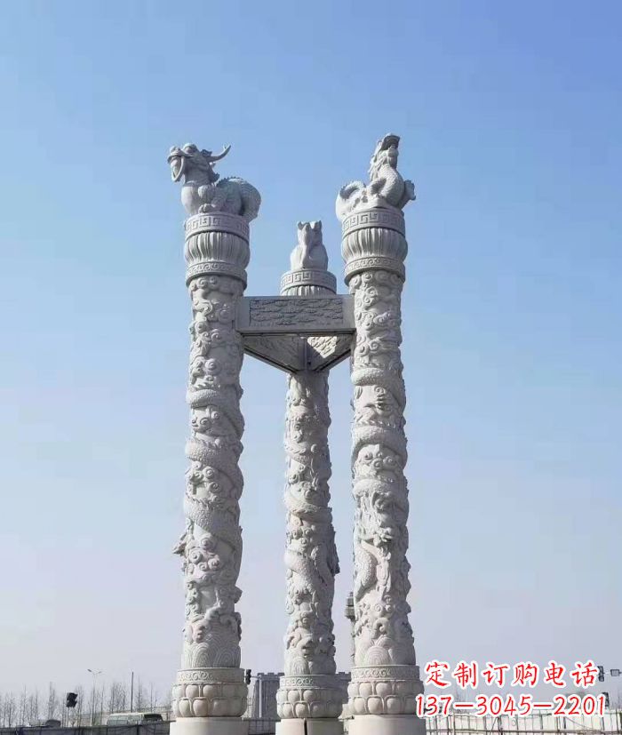 黄冈广场景观汉白玉12生肖石柱