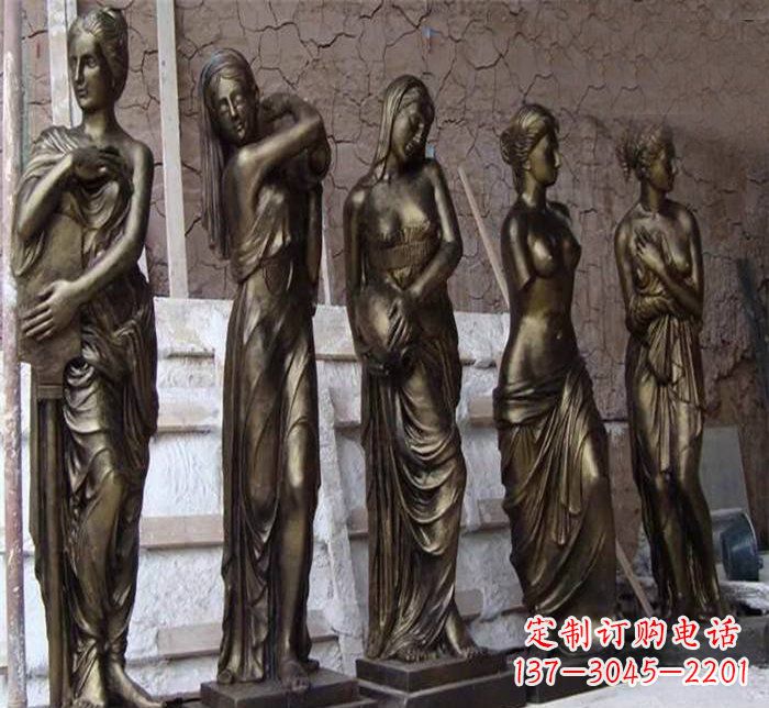 黄冈广场铜雕四方美女人物雕塑