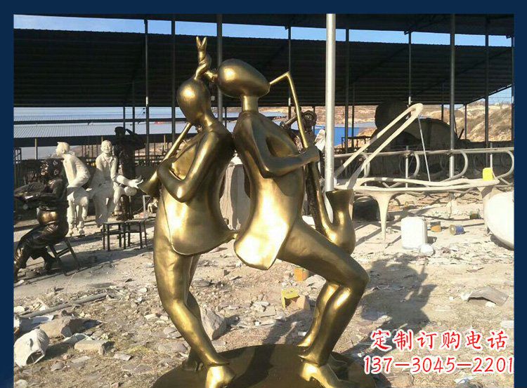 黄冈广场铜雕贴金吹萨克斯人物雕塑