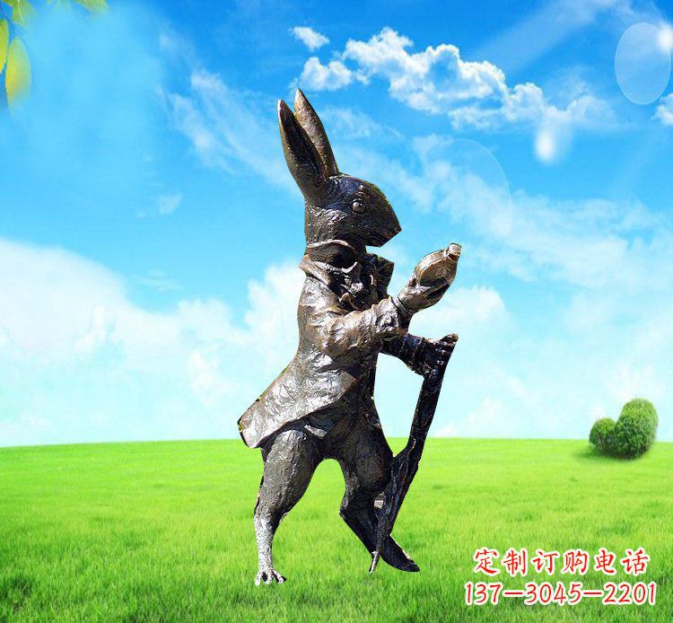 黄冈以广场铜雕小兔挖萝卜动物雕塑为你礼赞美好！