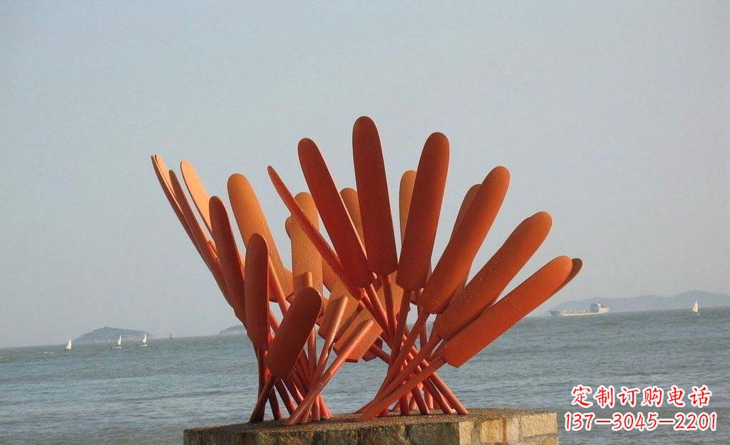 黄冈卓越海边,不锈钢抽象船桨雕塑