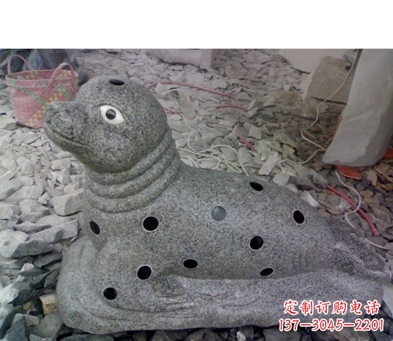 黄冈海洋动物小海豹石雕