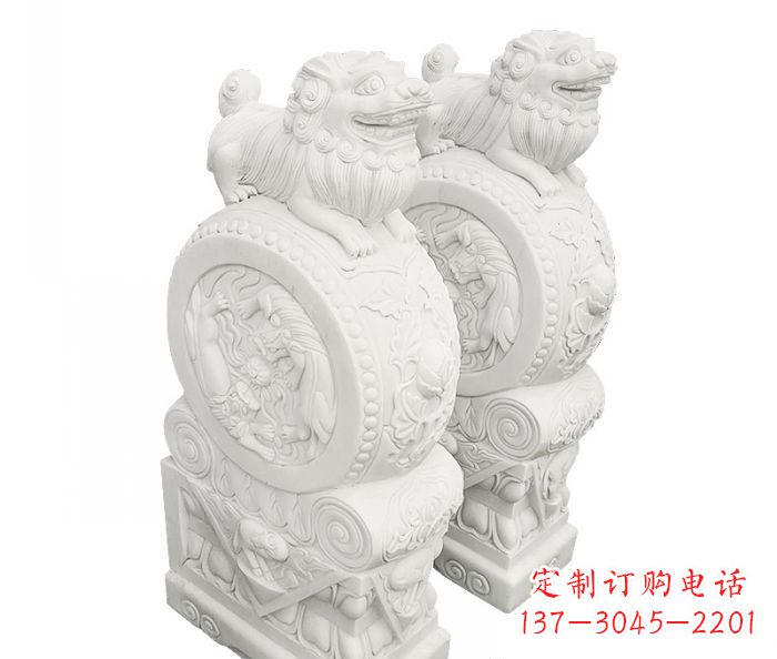 黄冈汉白玉抱鼓石招财石门墩