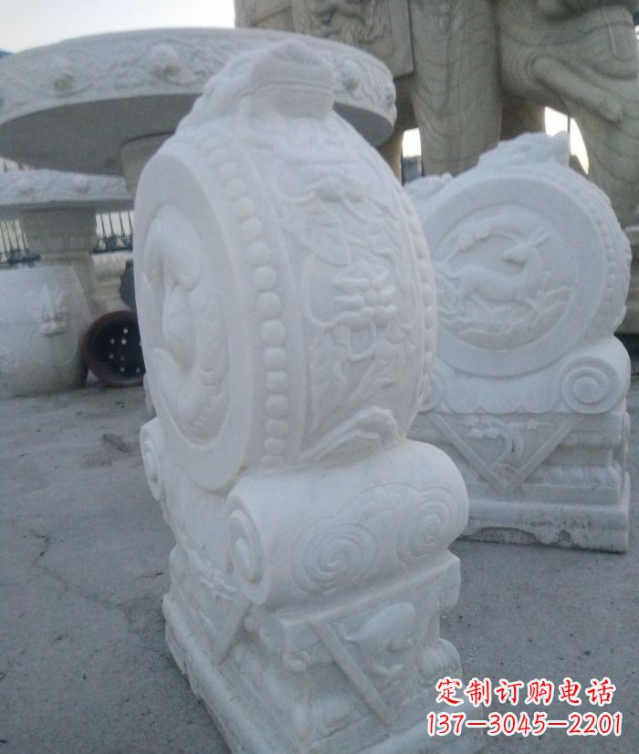 黄冈汉白玉抱鼓石招财石门墩 (3)