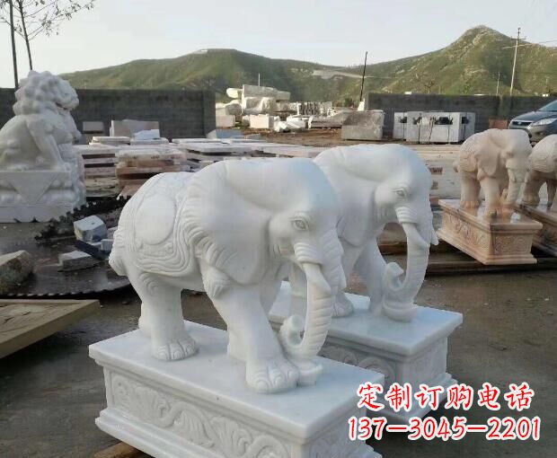 黄冈高雅大气的汉白玉吉祥大象门口雕塑