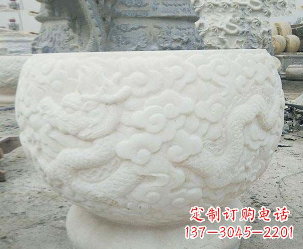黄冈汉白玉龙浮雕招财石水缸