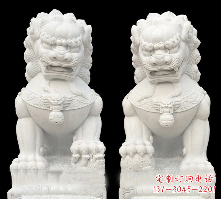 黄冈汉白玉门口用石雕狮子