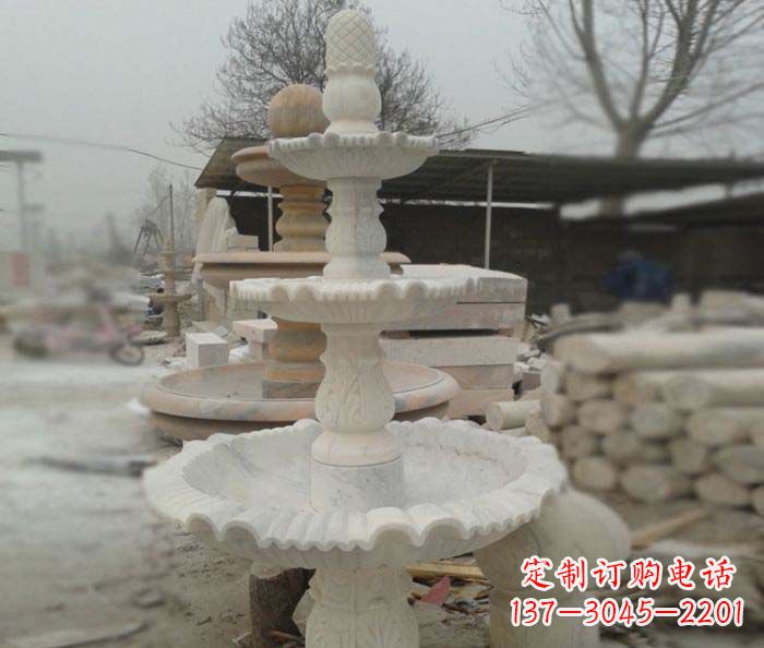 黄冈汉白玉三层别墅小型喷泉石雕