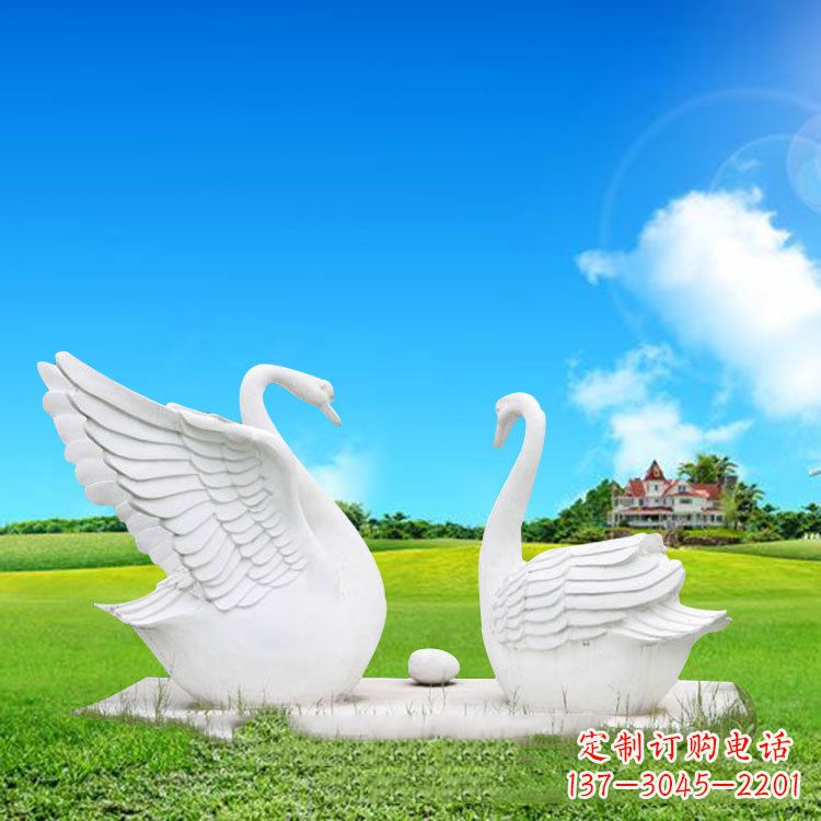 黄冈精美石雕天鹅情侣动物雕塑摆件