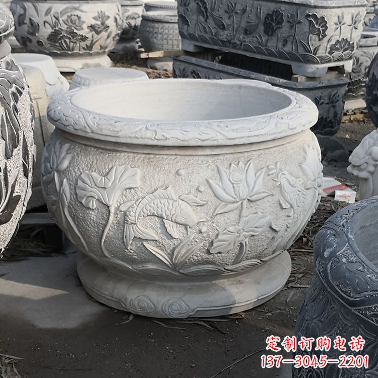 黄冈汉白玉石雕鱼缸