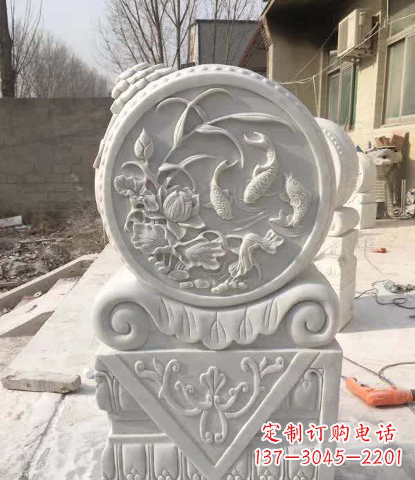 黄冈汉白玉石浮雕门墩