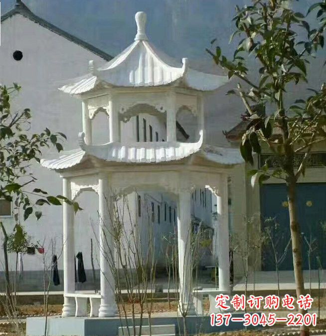 黄冈汉白玉双层凉亭石雕