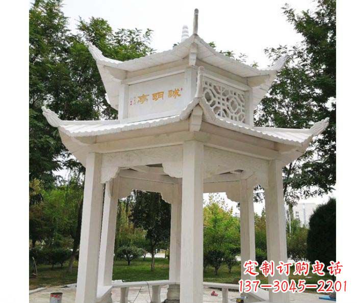 黄冈高雅典雅的汉白玉双层六角凉亭石雕