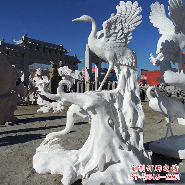 黄冈汉白玉仙鹤景观石雕,让你的空间充满灵动之美