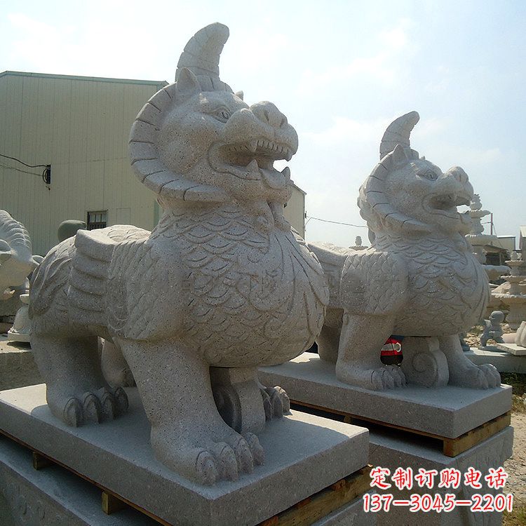 黄冈汉白玉獬廌解豸石雕-上古神兽动物雕塑摆件