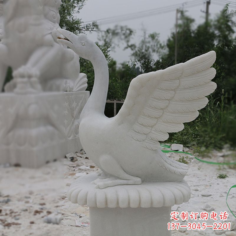 黄冈汉白玉展翅喷水天鹅雕塑