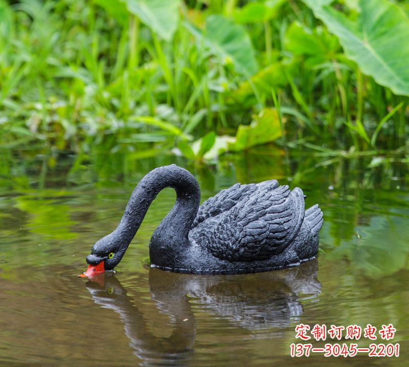 黄冈黑天鹅喝水款-池塘水塘装饰动物雕塑摆件