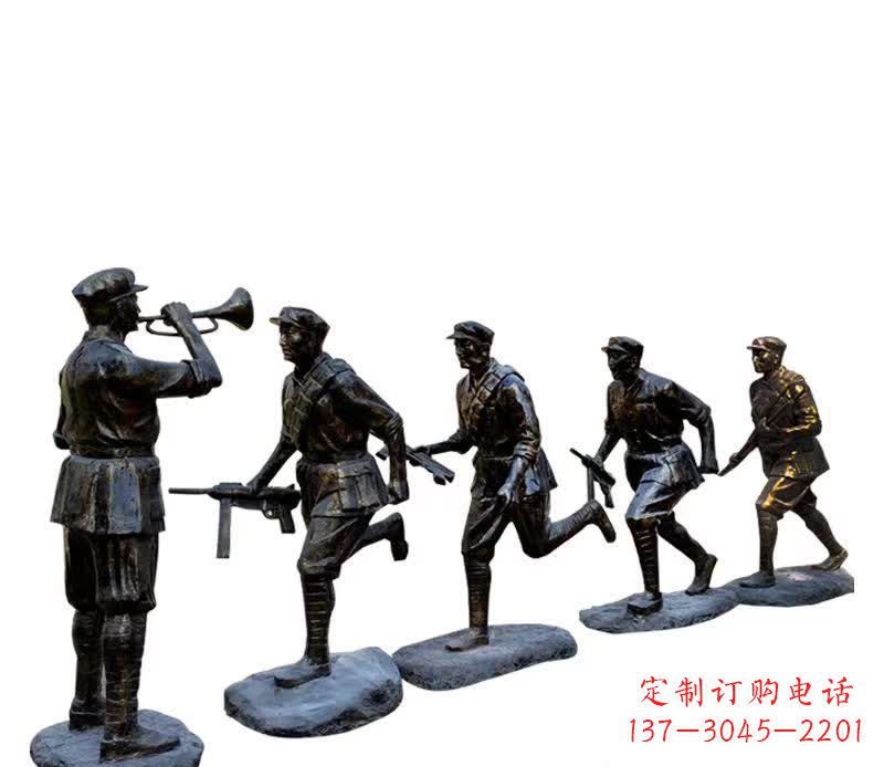黄冈红色文化主题红军铜雕塑