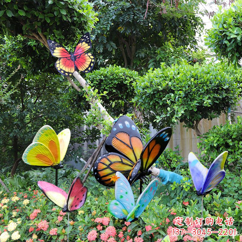 黄冈蝴蝶纷飞,玻璃钢仿真花园草丛动物雕塑摆件