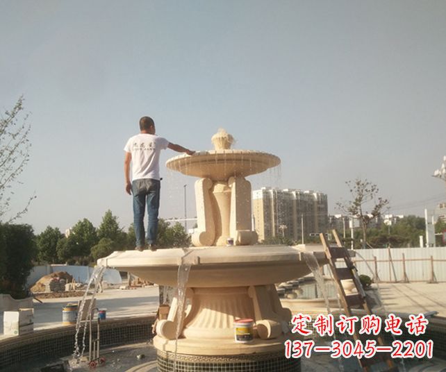 黄冈户外多层喷泉石雕_1