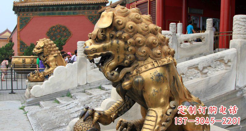 黄冈黄铜狮子故宫狮雕塑，高端定制艺术品