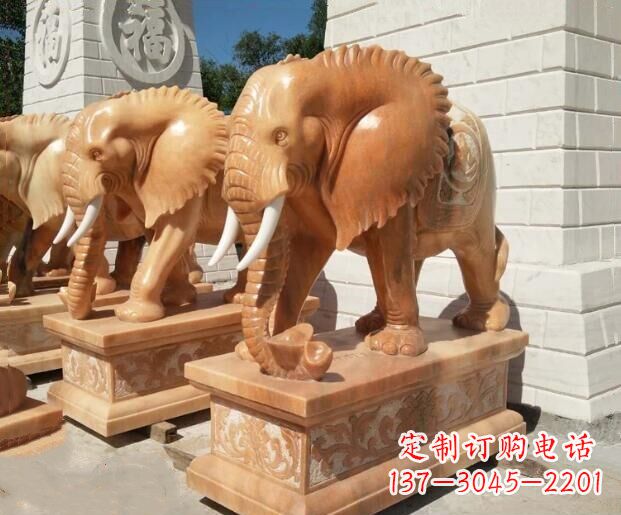 黄冈吉祥如意大象晚霞红门口石雕 (3)